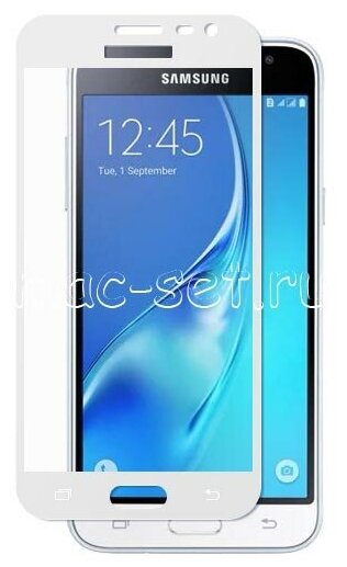Защитное стекло для Samsung Galaxy J3 (2016) J320 на весь экран 5.0" с белой рамкой