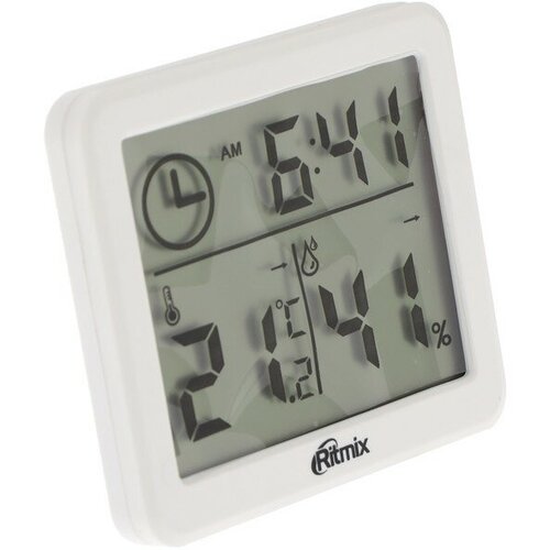 Метеостанция RITMIX CAT-041, комнатная, термометр, гигрометр, будильник, 1хCR2025, белая комплект 3 штук часы будильник ritmix cat 100 white