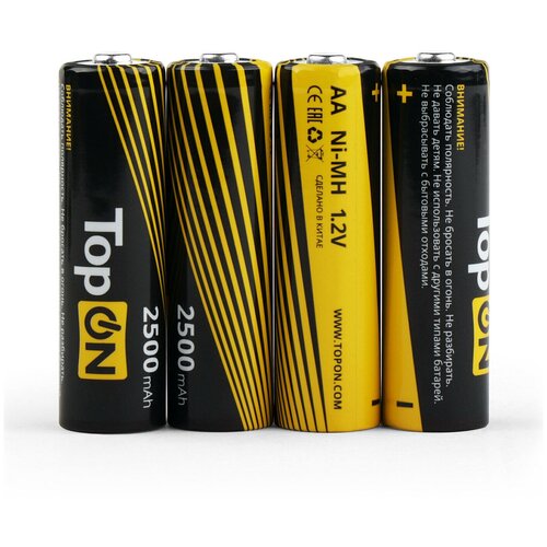 Аккумуляторные батарейки AA TopON TOP-NH-AA-2500-4B 2500mAh 1.2V Ni-MH HR6 4 шт в боксе