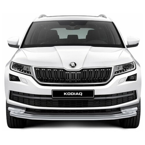 Защита переднего бампера d57+d42 Rival для Skoda Kodiaq I 2017-н.в., нерж. сталь, R.5101.002