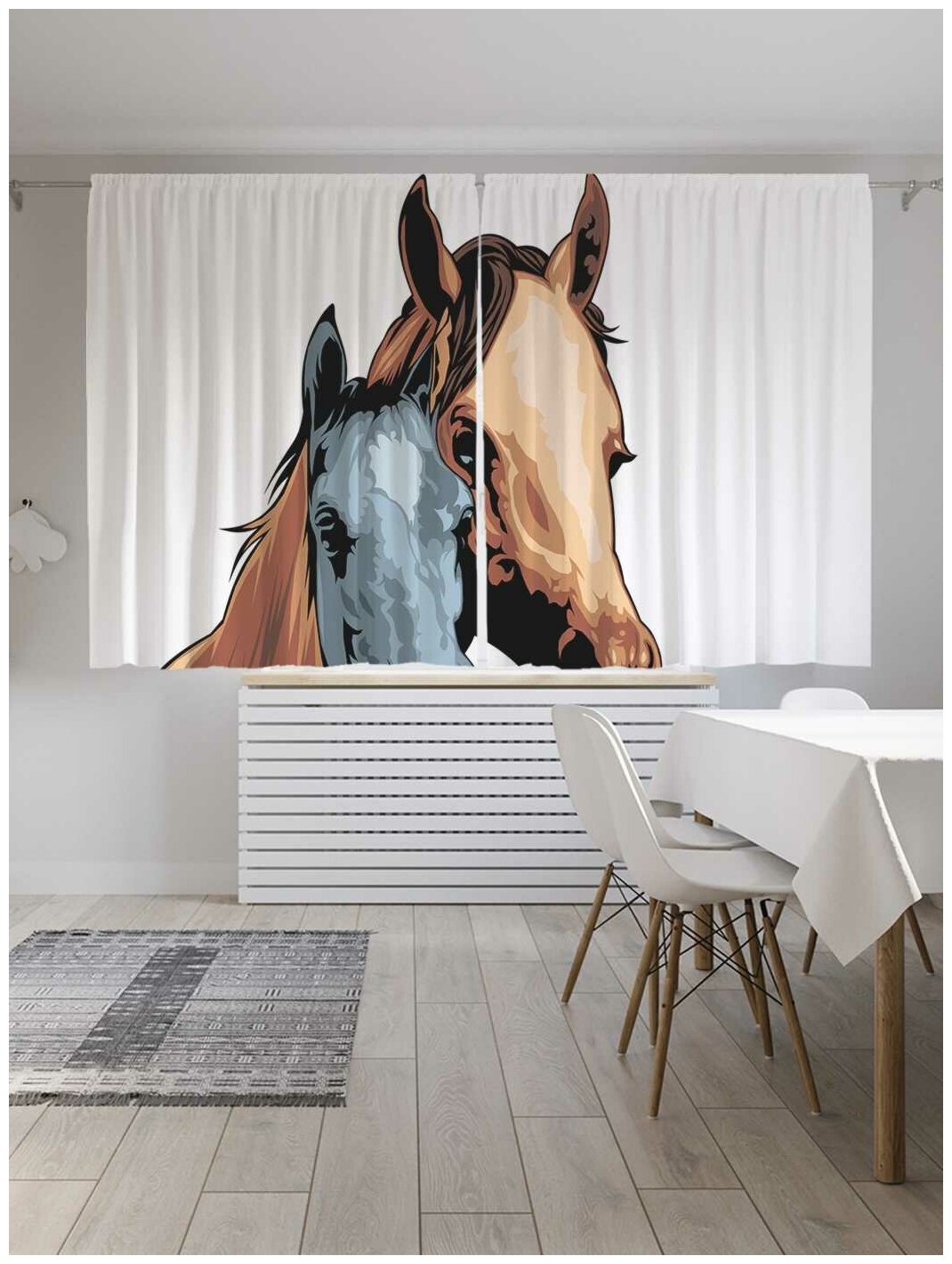 Шторы JoyArty с фотопечатью "Две лошади" из сатена, 290х180 см