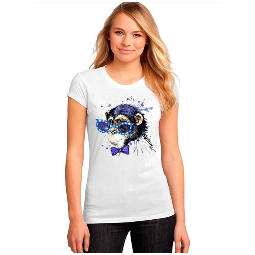 фото "женская белая футболка обезьяна, очки, бабочка". размер xxl drabs