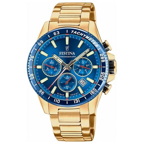 Наручные часы FESTINA Timeless Chrono, синий, золотой наручные часы festina timeless chrono наручные часы festina timeless chrono 20560 мужские кварцевые секундомер хронограф водонепроницаемые золотой белый