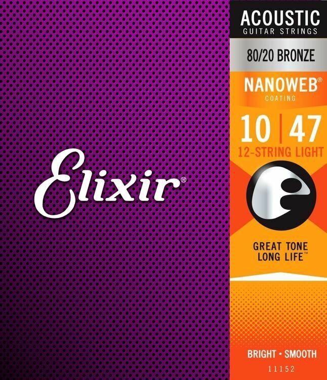 Elixir 11152 NanoWeb струны для 12-стр. акустич. гитары Light 10-47 бронза 80/20