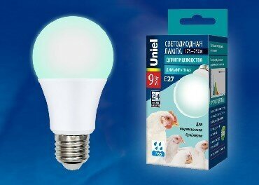 UNIEL (UL-00003190) для птиц LED-A60-9W/SCBG/E27/FR/DIM IP65 PLO65WH