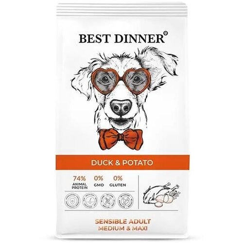 Best Dinner Dog Adult Sensible Medium/Maxi 1шт -12кг утка с картофелем сухой для собак крупных и средних пород