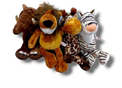 Набор мягких игрушек Зоопарк 4 шт по 30 см (Слон, Лев, Зебра, Жираф)