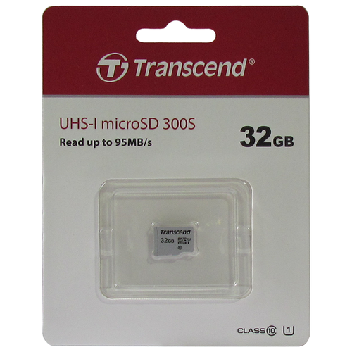 Карта памяти Transcend microSDHC Class 10 UHS-I U1, TS32GUSD300S 32GB , цвет: серебристый