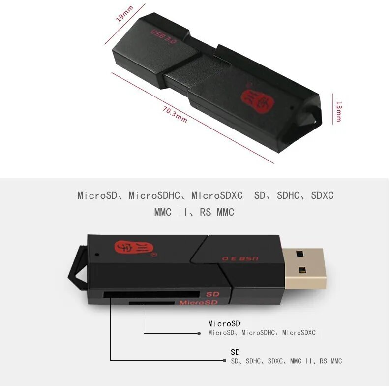 Высокоскоростной кард-ридер SmartQuickly C307 - MicroSDXC, SDXC до 2 Тб - USB 3.1 G1 - Win+Mac+Linux