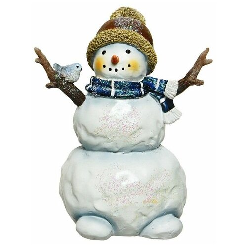 Новогодняя фигурка снеговичок С птичкой, полистоун, 14 см, Kaemingk (Decoris) 520637-2