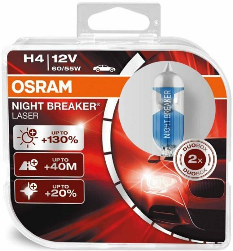 Лампа автомобильная галогенная OSRAM NIGHT BREAKER LASER 64193NL-HCB H4 12V 60/55W P43t-38 3800K 2 шт. - фотография № 6