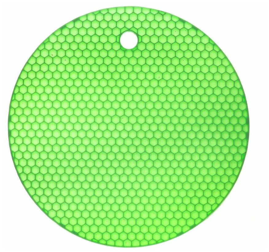 Прихватка - подставка под горячее круглая(2 шт) силиконовая прихватка для кухни узор Соты 18 см зеленые