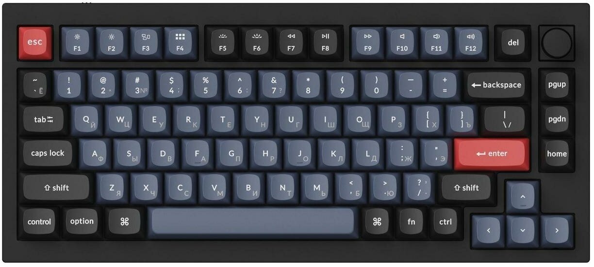 Клавиатура Keychron Q1-m2, Rgb, Blue Switch, 84 кнопоки, Black .