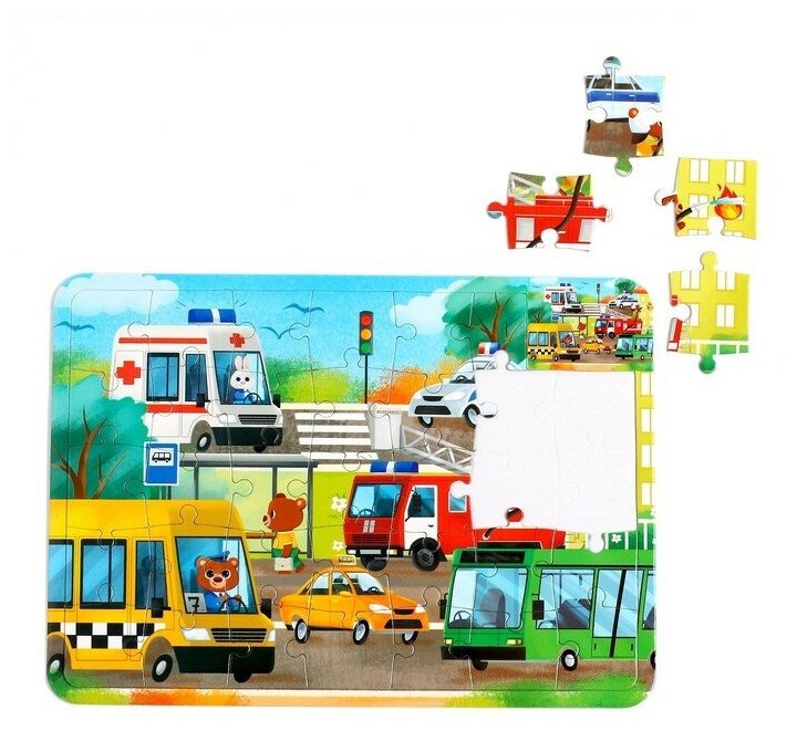 Пазл в рамке "Полезные машины", 34 детали + раскраска, для детей и малышей