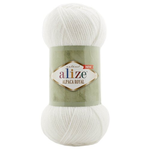 Пряжа Alize Alpaca Royal New, 30 % шерсть, 15 % альпака, 55 % акрил, 100 г, 250 м, 5 шт., 55 белый 250 м