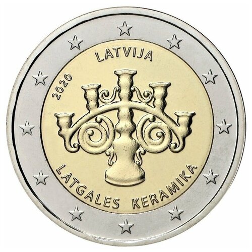 Памятная монета 2 евро Латгальская керамика. Латвия, 2020 г. в. Состояние UNC (из мешка)