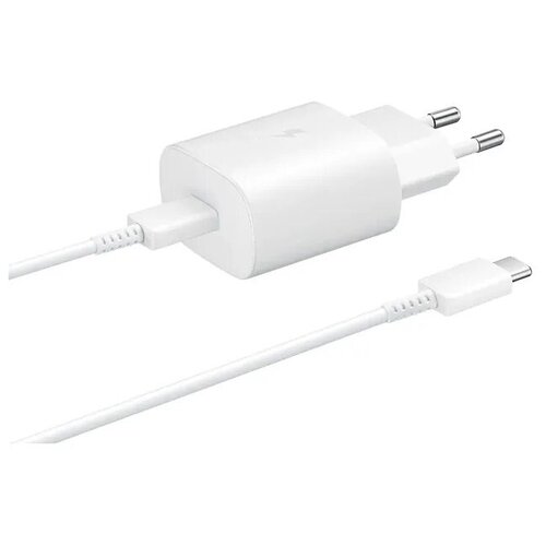 Сетевое зарядное устройство Samsung + кабель USB Type-C, 25 Вт, белый блок питания для samsung 25w pd power adapter usb c сетевой адаптер для самсунг 25вт белые