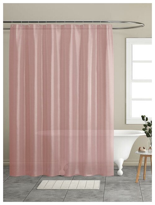 Шторка для ванной DeNASTIA, пева 200х180 с рельефным рисунком, розовый S000052