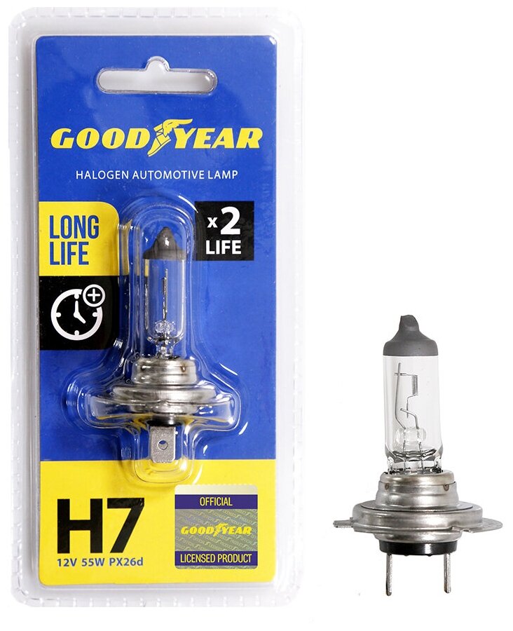 Лампа автомобильная Goodyear, Long life Н7, GY017123, 12V 55W PX26d