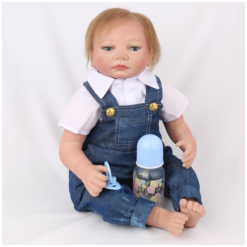 фото Reborn kaydora кукла реборн (reborn dolls) - мальчик в джинсовом комбинезоне (56 см)