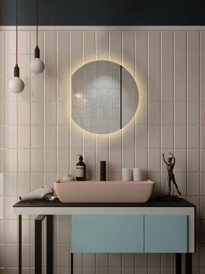 Зеркало для ванной Eclipse 50*40 круглое с левым срезом с тёплой LED-подсветкой без кнопки
