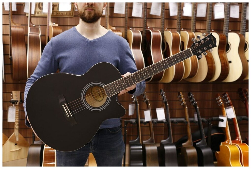 Акустическая гитара матовая, черная. Размер 40 дюймов Elitaro E4020 BK - фотография № 4