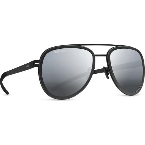 Титановые солнцезащитные очки GRESSO Falcon - авиаторы / серое зеркало / кант черный матовый