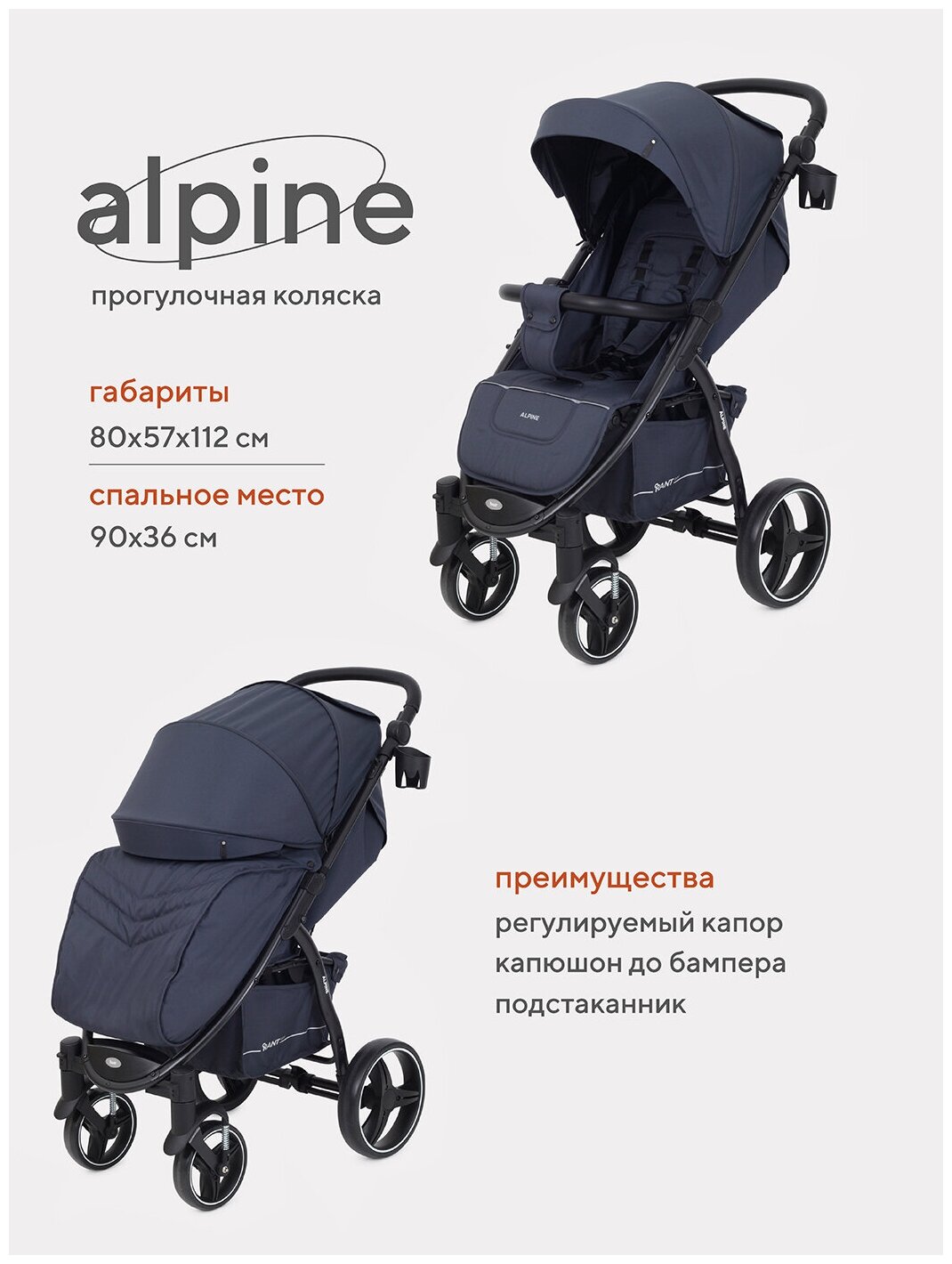 Коляска детская прогулочная Rant basic Alpine RA450, Graphite