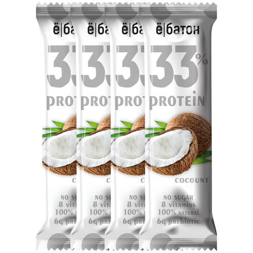 протеиновый батончик ё батон 33% protein mix арахис шоколад клубника йогурт бисквит 45гр 15шт Протеиновый батончик ё/батон 33% protein со вкусом кокоса, 45гр*4шт