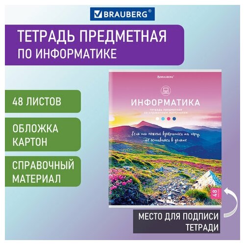 Тетрадь предметная классика NATURE 48 л. обложка картон информатика клетка BRAUBERG, 20 шт