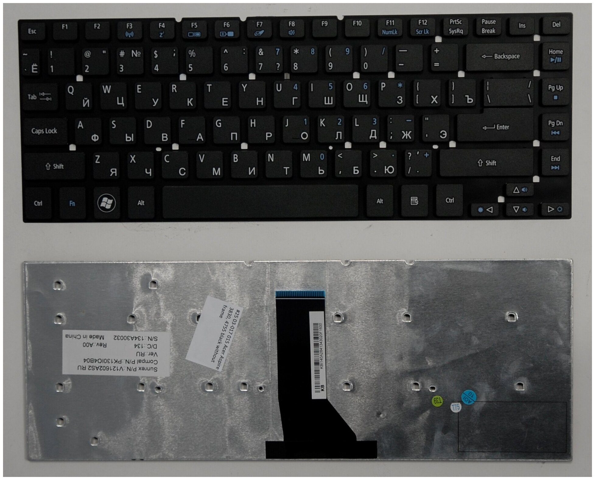 Клавиатура для ноутбука Acer Aspire 3830, ES1-521 черная без рамки