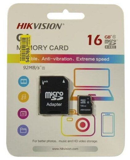 SD карта Hikvision Premier HS-TF-C1-16G+microSD-->SD Adapter