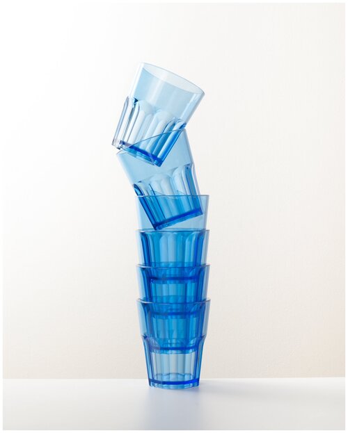 Стаканы пластиковые, многоразовые, голубые прозрачные, набор -6 штук .