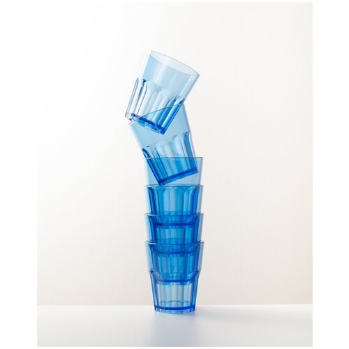 Стаканы пластиковые, многоразовые, голубые прозрачные, набор -6 штук .