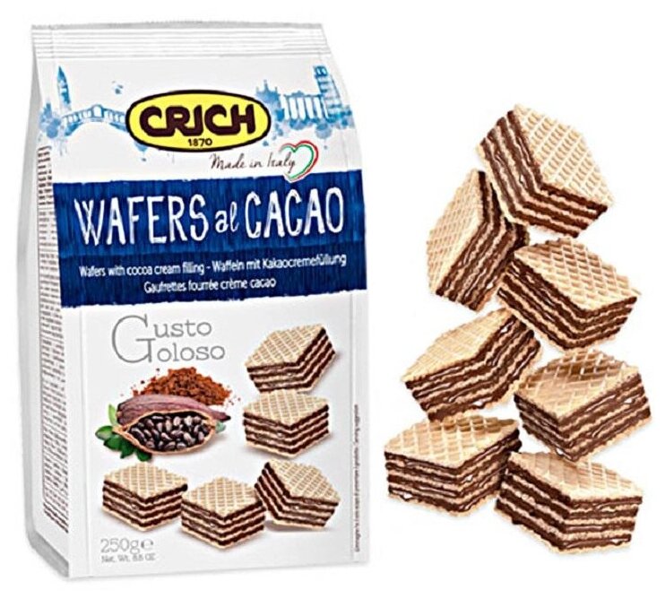 Вафли с какао-кремовой начинкой Crich Wafers al cacao 250g - фотография № 2