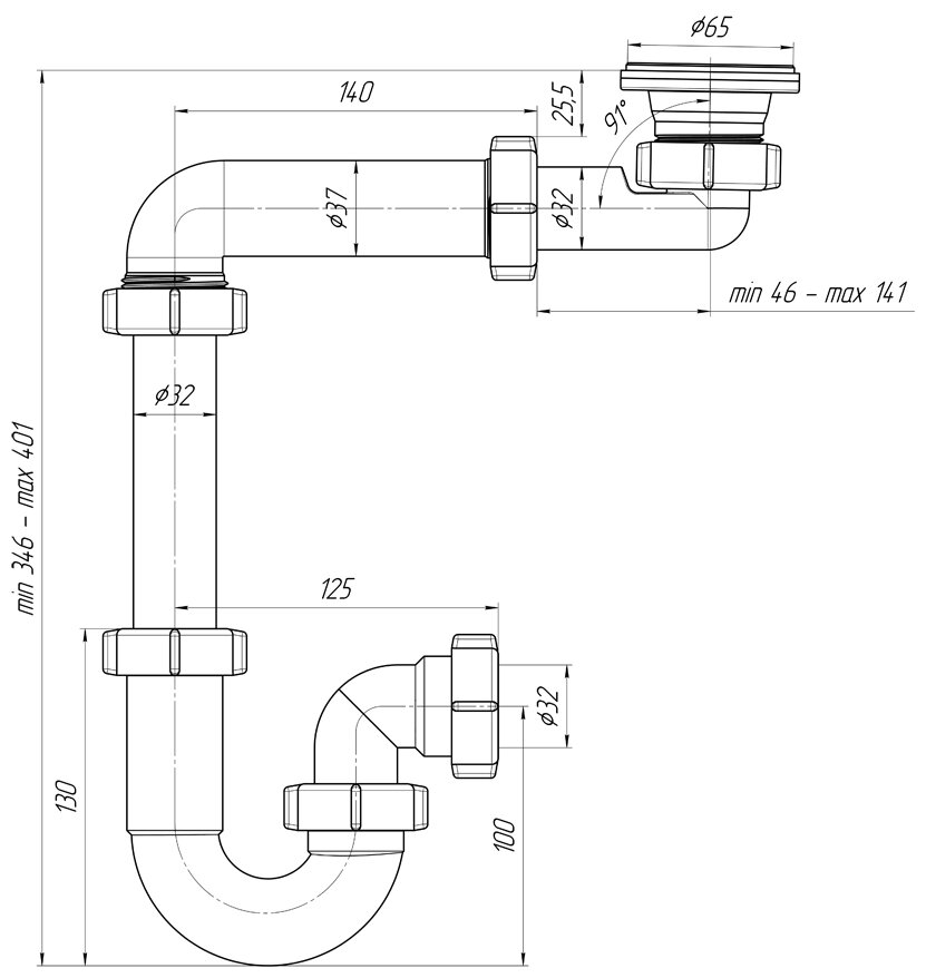 Сифон для ум.Ани 1 1/4*32 смещ. DB5000 (АниПласт) - фотография № 3