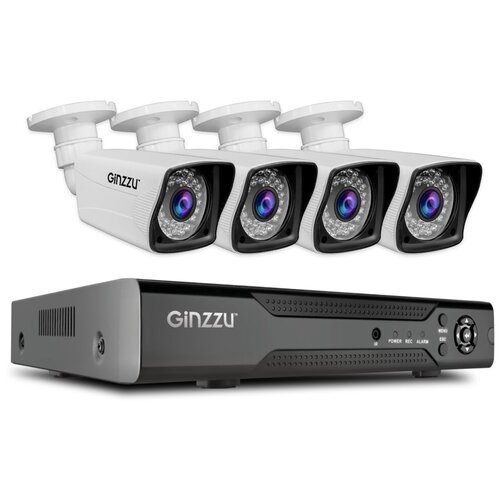 Комплект видеонаблюдения GINZZU HK-446D,4ch,1080N,HDMI,4улич кам 2.0Mp,IR20м,пласт