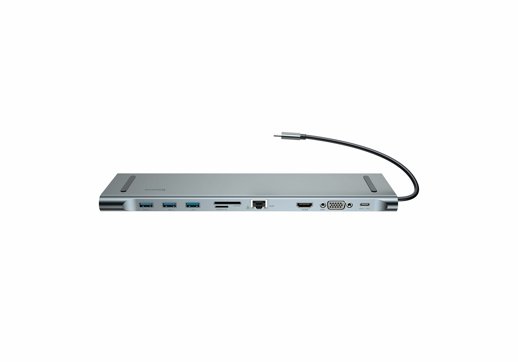 Переходник/Адаптер BASEUS Enjoyment, Разветвитель, Type-C - 3xUSB3.0 + HDMI + VGA + TF/SD + RJ45 + PD + 3.5mm, темно-серый