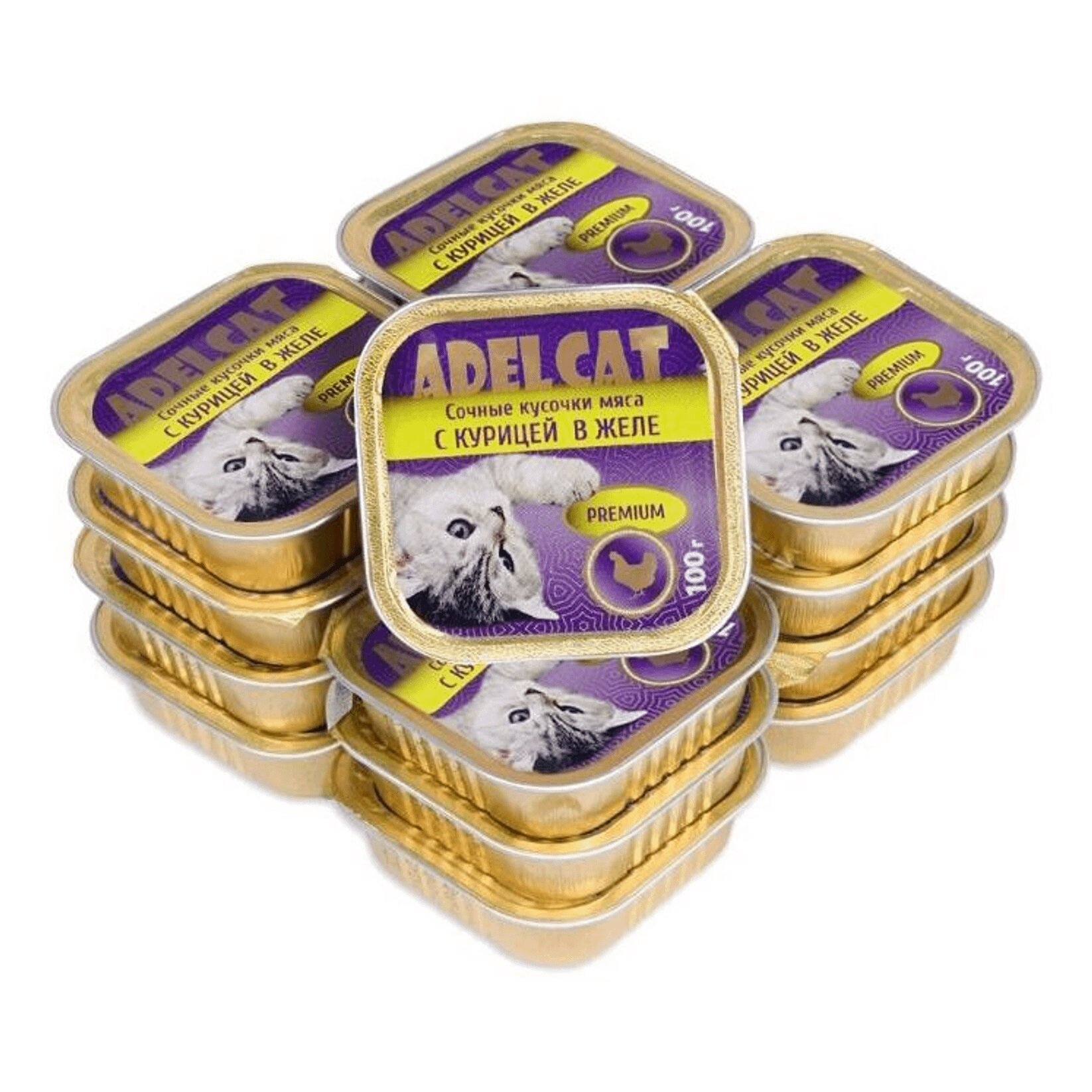 Влажный корм для кошек Adel Cat сочные кусочки мяса с курицей в желе 0,1 кг - фото №1