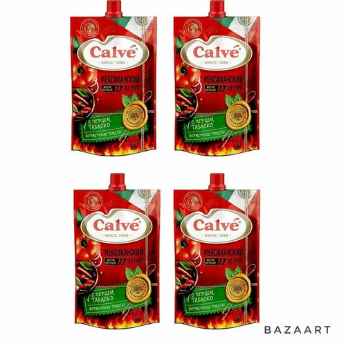 Calve, кетчуп Мексиканский с перцем табаско, 4 шт по 350 г