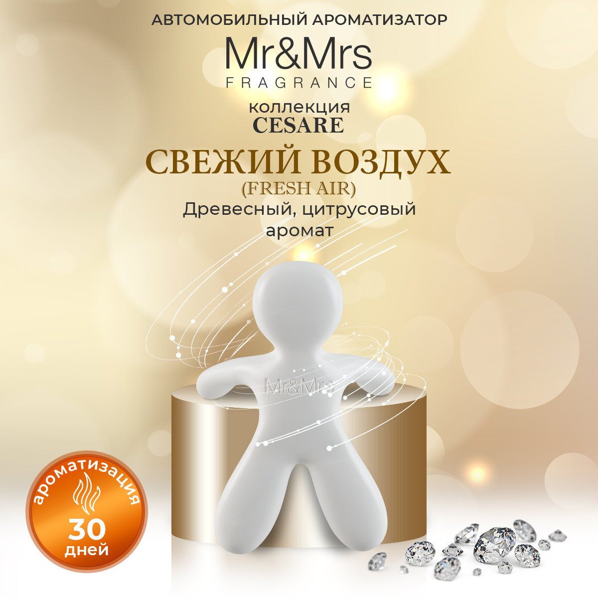 Ароматизатор для авто Mr&Mrs Fragrance CESARE Fresh Air / Свежий Воздух, белый