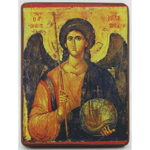 Православная Икона Архангел Михаил, деревянная иконная доска, левкас, ручная работа (Art.1136М)