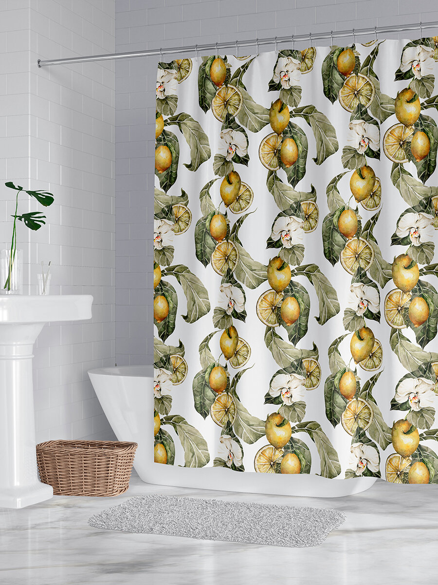 фото Штора для ванной "Лимоны и лайм", 170х200 см с кольцами