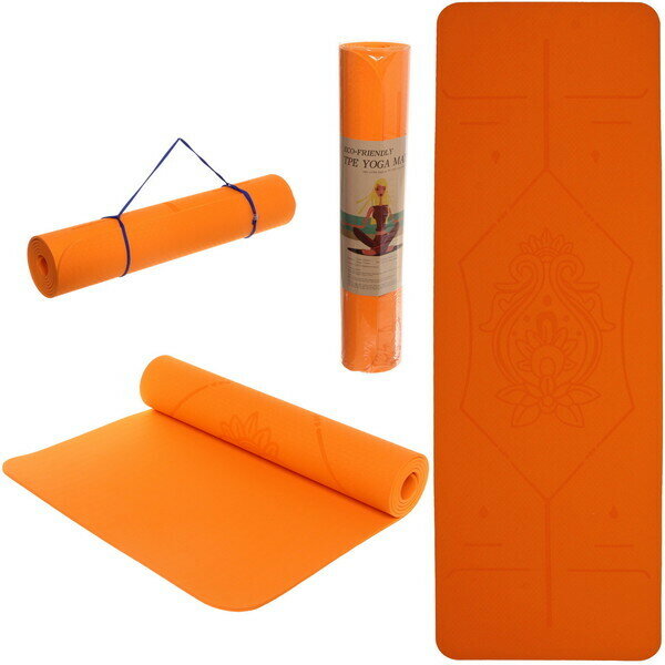 Коврик для йоги «Мандала» 183*61*06 см (ТРЕ), оранжевый