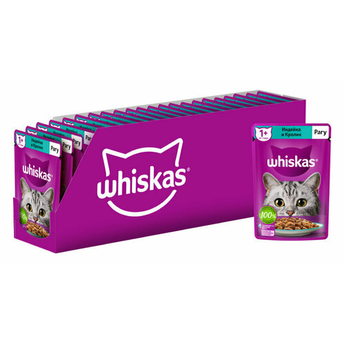 Корм влажный WHISKAS полнорационный для взрослых кошек, рагу с индейкой и кроликом, 28шт х 75г