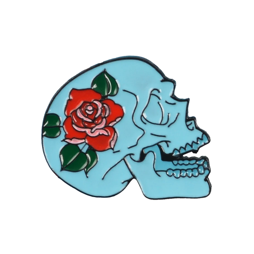 Значок GameМерч, голубой, красный череп с розой