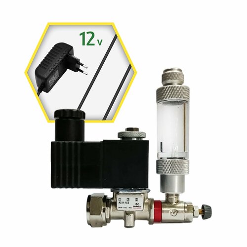 Сборка CAMOZZI с электромагнитным клапаном+счетчик пузырьков, кран MCO, 12V для подачи СО2 в аквариум сборка camozzi редуктор электромагнитным клапаном на 12v для подачи со2 в аквариум счетчик пузырков