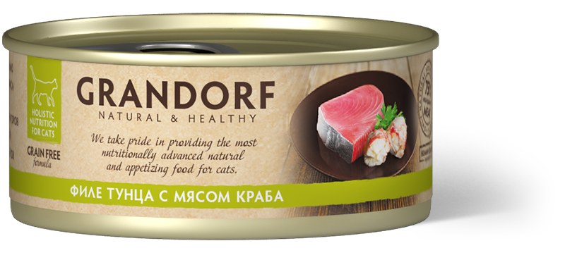 фото Влажный корм для кошек Grandorf беззерновой, филе тунца с мясом краба 6 шт. х 70 г