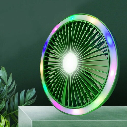 Вентилятор мини 3 в 1, LED подсветка, фонарь, настольный, подвесной, 3 скорости, с питанием от USB, зеленый портативный настольный вентилятор на прищепке с лампой