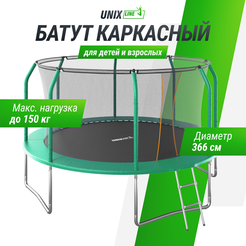 Каркасный батут Unix Line SUPREME BASIC 12 ft 366х366х269 см , зелeный баскетбольный щит для батута unix line supreme